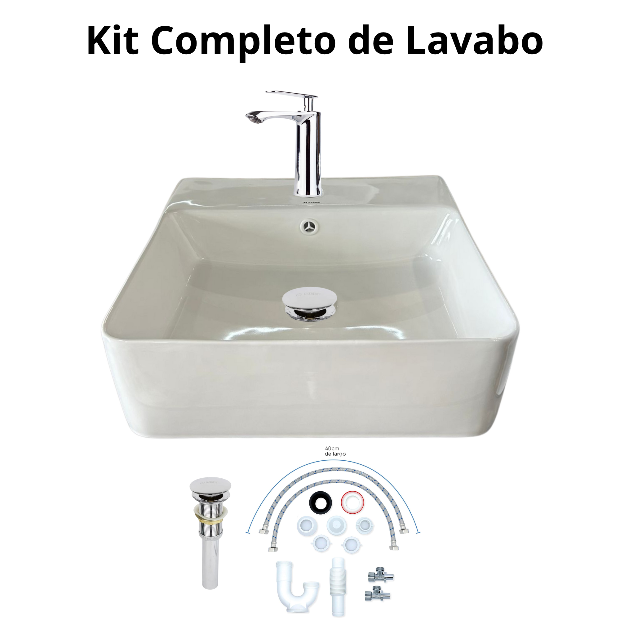 Kit Completo para Lavabo, Lavabo, Mezcladora, Contra Canasta y Kit de Instalación 1
