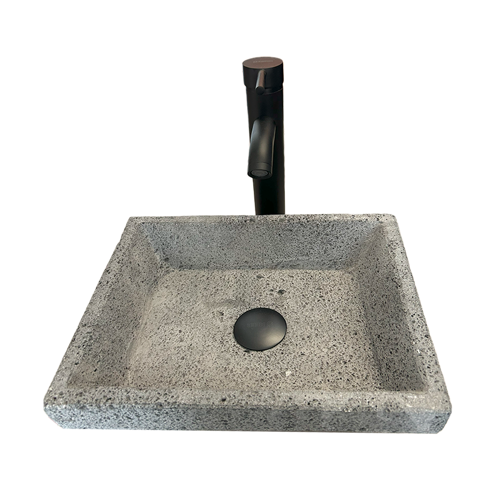 Lavabo Rectangular En Piedra Volcánica, Monomando, Contra Canasta y Kit de Instalación 4
