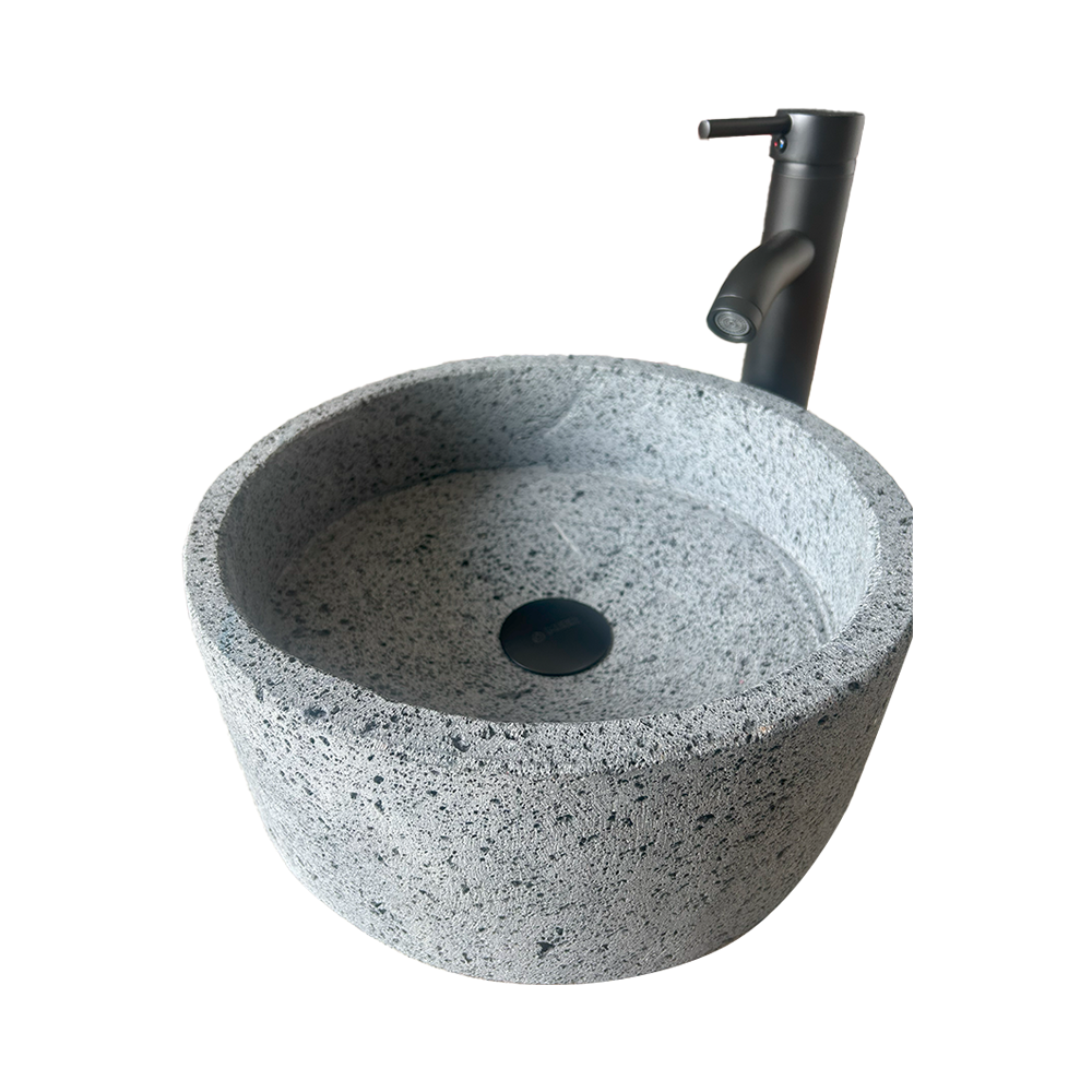 Kit Lavabo Cilíndrico En Piedra Volcánica, Incluye Lavabo, Monomando, Contra Cansta y Kit de Instalación 4