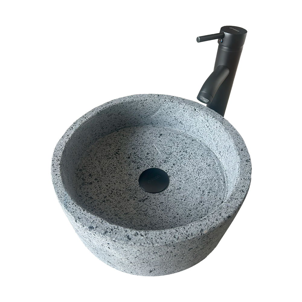 Kit Lavabo Cilíndrico En Piedra Volcánica, Incluye Lavabo, Monomando, Contra Cansta y Kit de Instalación 5