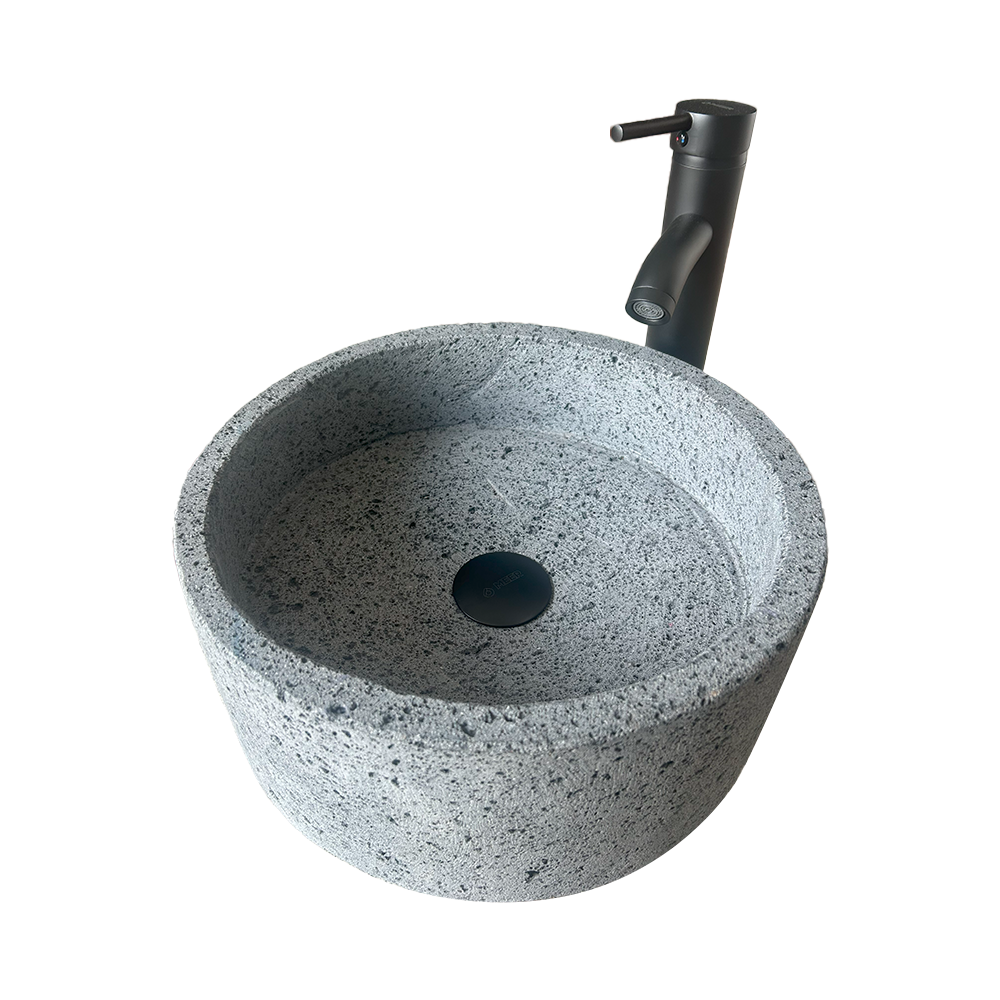 Kit Lavabo Cilíndrico En Piedra Volcánica, Incluye Lavabo, Monomando, Contra Cansta y Kit de Instalación 6
