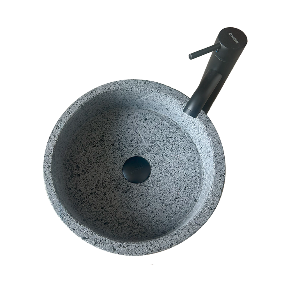 Kit Lavabo Cilíndrico En Piedra Volcánica, Incluye Lavabo, Monomando, Contra Cansta y Kit de Instalación 7