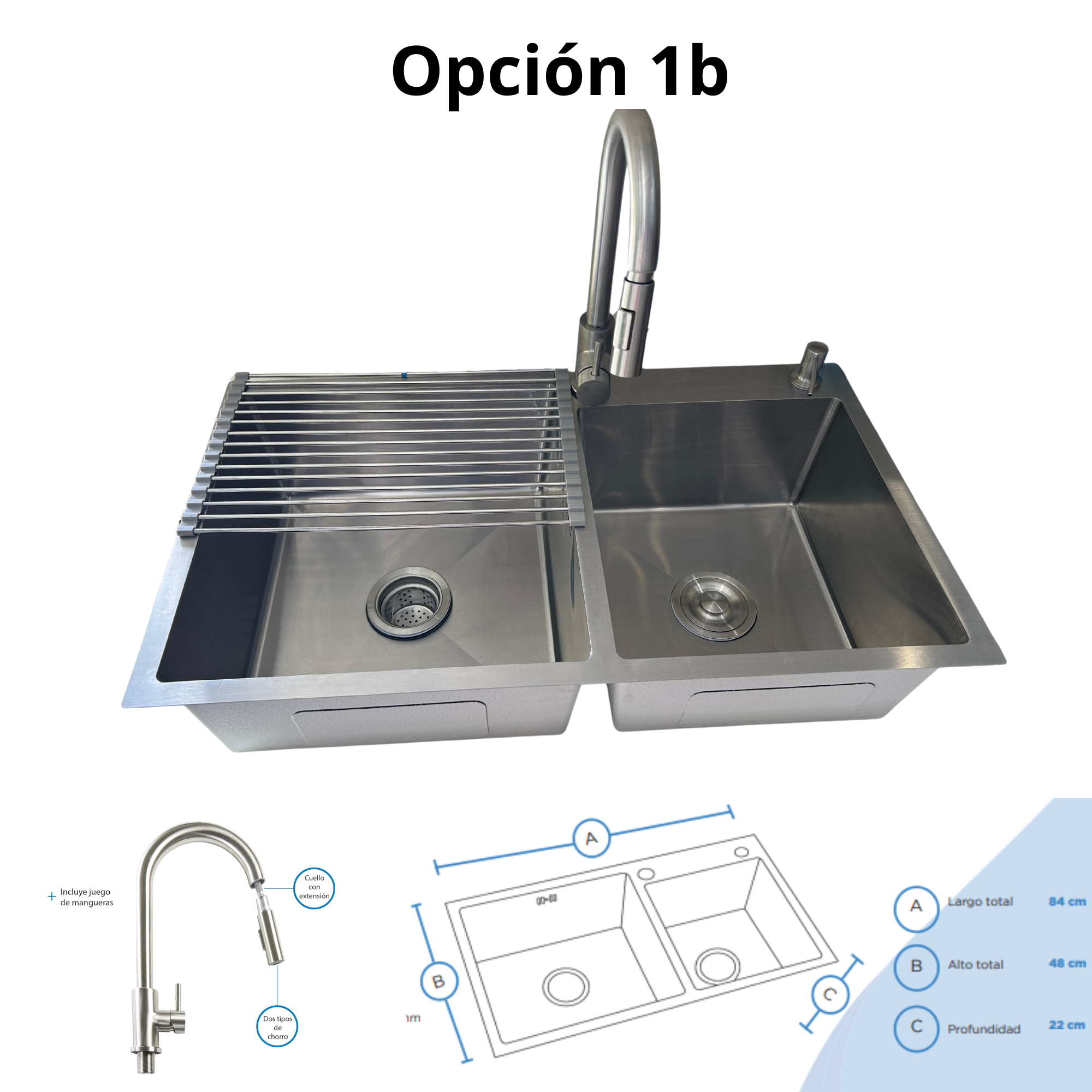 El Kit más Perrón! Tarja en Acero Inox, Monomando con cuello retráctil, Escurridor, Dispensador de jabón y Kit de instalación completo! 2