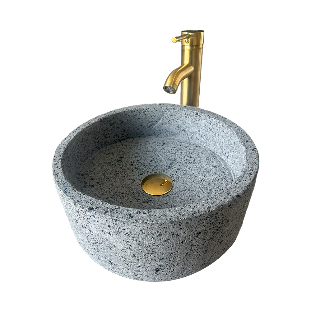 Kit Lavabo Cilíndrico En Piedra Volcánica, Incluye Lavabo, Monomando, Contra Cansta y Kit de Instalación 8