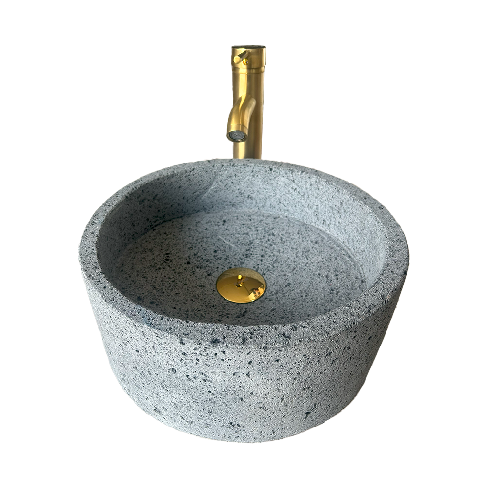 Kit Lavabo Cilíndrico En Piedra Volcánica, Incluye Lavabo, Monomando, Contra Cansta y Kit de Instalación 9