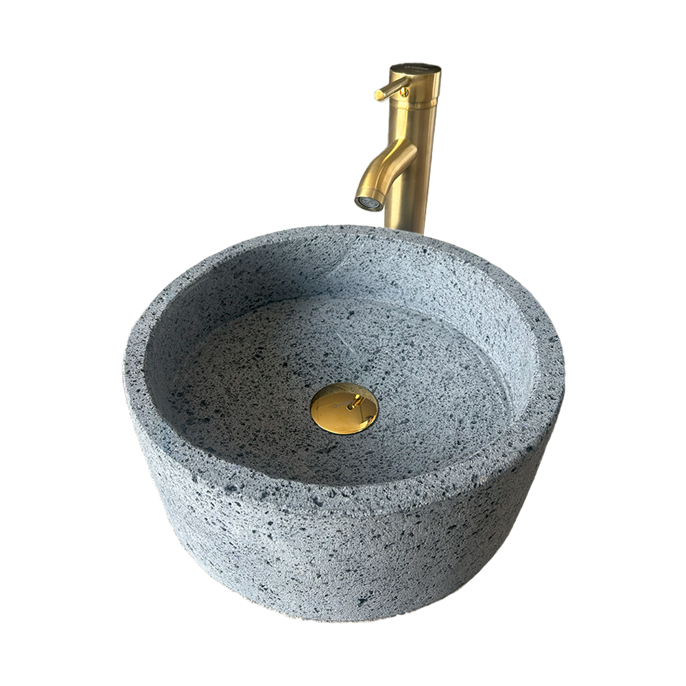 Kit Lavabo Cilíndrico En Piedra Volcánica, Incluye Lavabo, Monomando, Contra Cansta y Kit de Instalación 10
