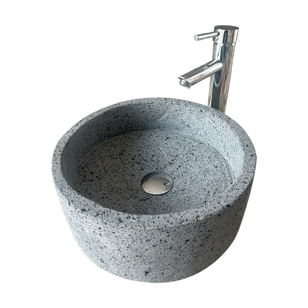 Kit Lavabo Cilíndrico En Piedra Volcánica, Incluye Lavabo, Monomando, Contra Cansta y Kit de Instalación 12