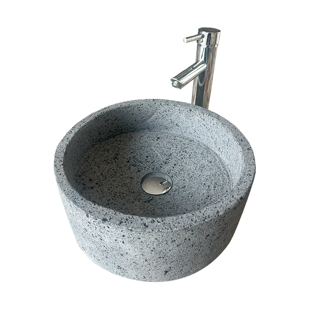 Kit Lavabo Cilíndrico En Piedra Volcánica, Incluye Lavabo, Monomando, Contra Cansta y Kit de Instalación 14