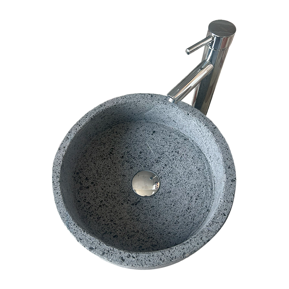 Kit Lavabo Cilíndrico En Piedra Volcánica, Incluye Lavabo, Monomando, Contra Cansta y Kit de Instalación 15