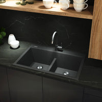 El Tarjón! Tarja de Cuarzo en Negro Mate 84cm x 56cm x 24 cm, 22 kg, Incluye Kit de Instalación